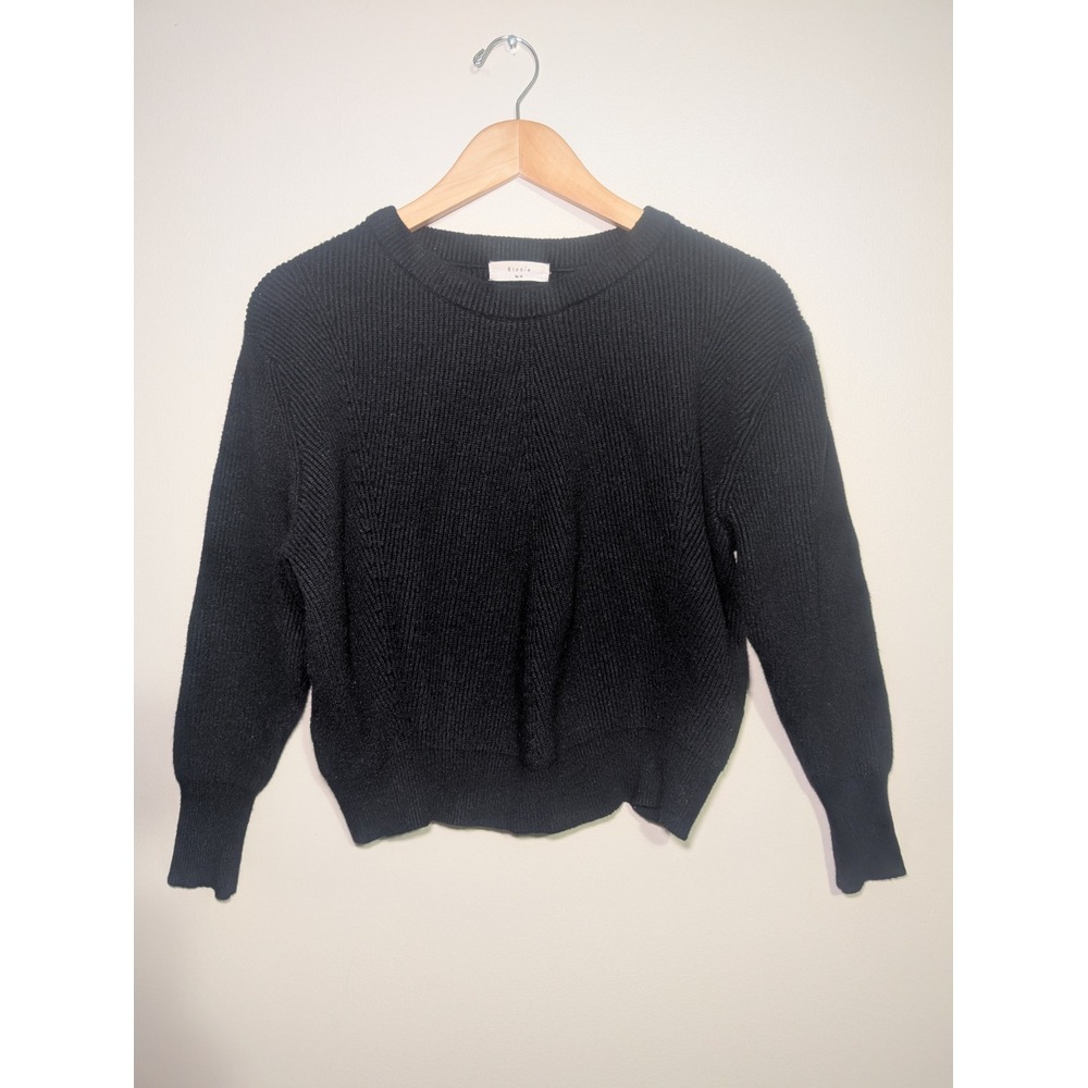 Elodie women's black crew neck chunky rib knit crop pullover‎ sweater M